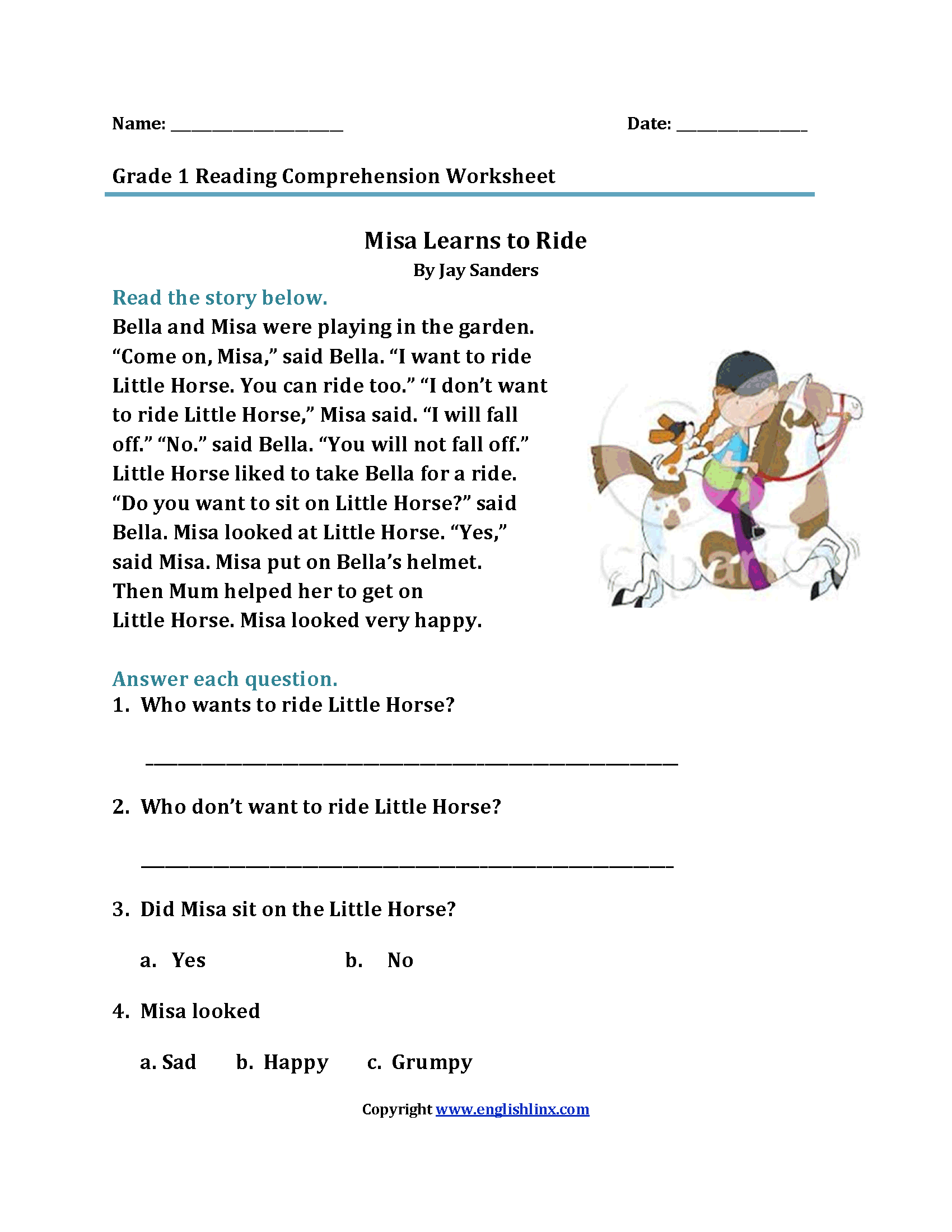 Top Reading Comprehension Free Printable Worksheets For 1St Grade Pics