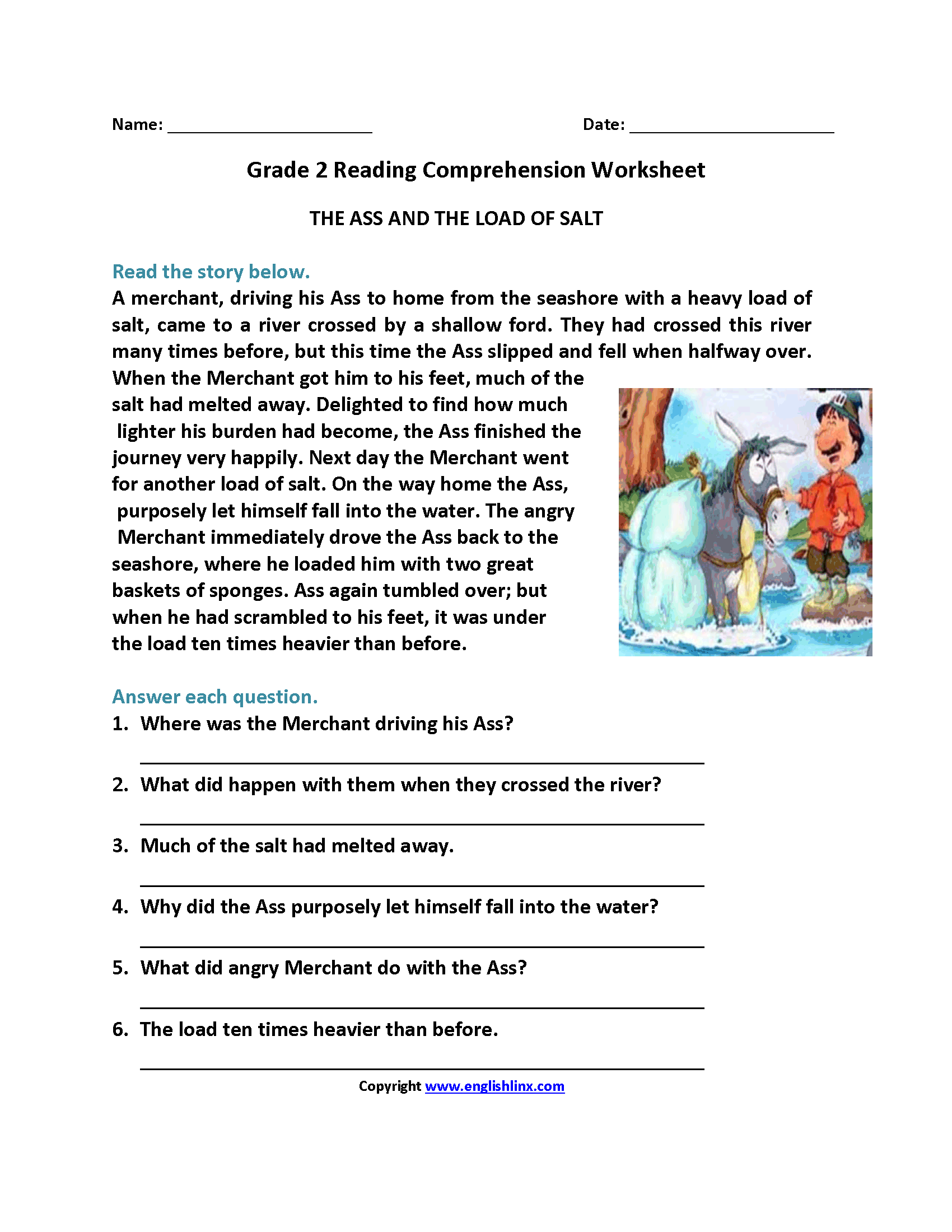 Ass and Load of Salt Second Grade Reading Worksheets