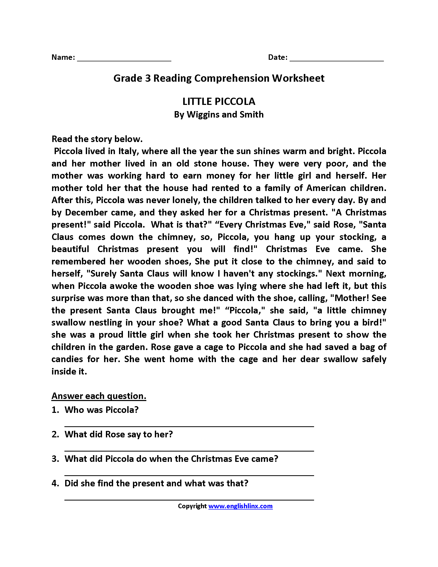 Reading Comprehension Worksheet 3rd Grade - best worksheet
