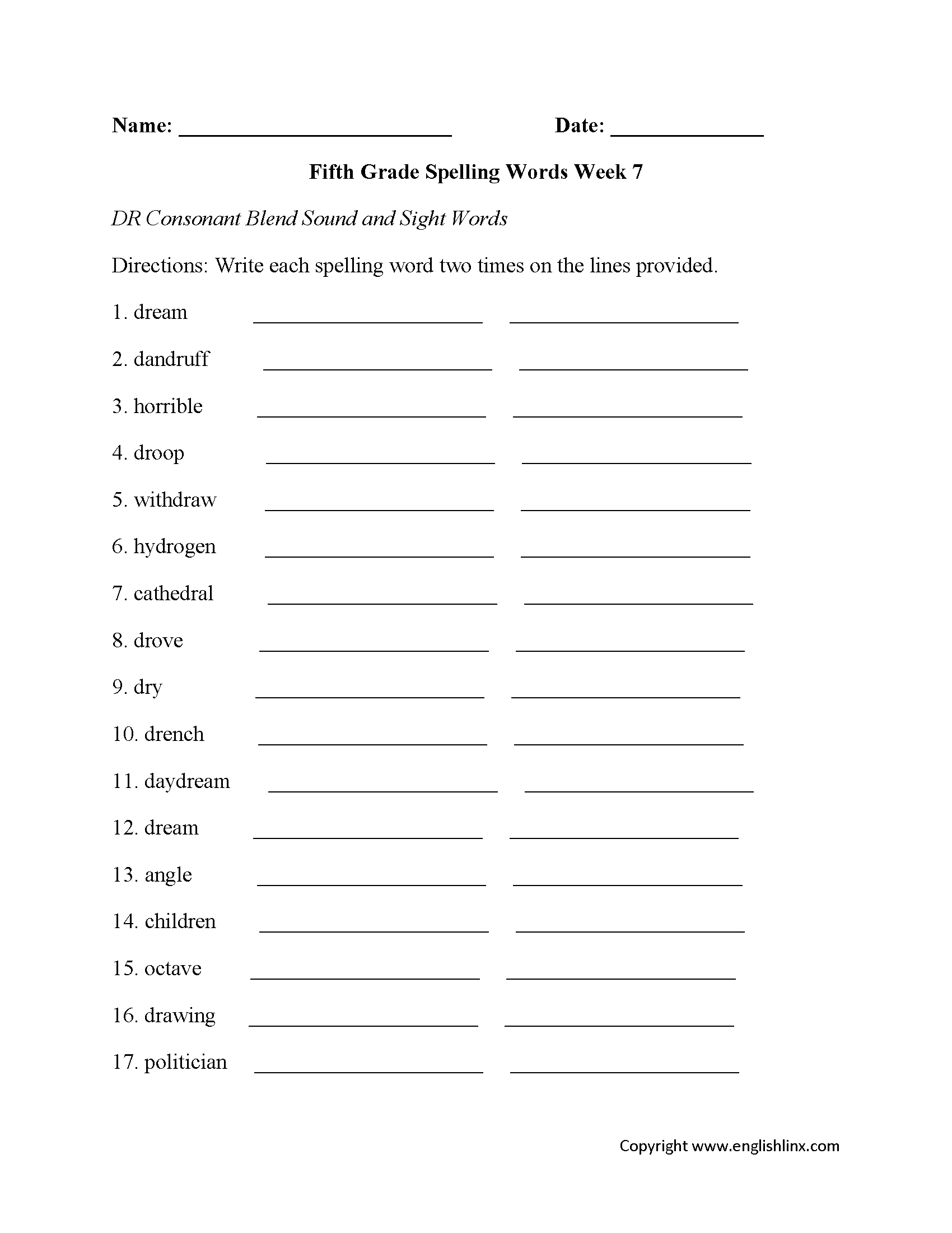 Spelling Worksheets Fifth Grade Spelling Worksheets