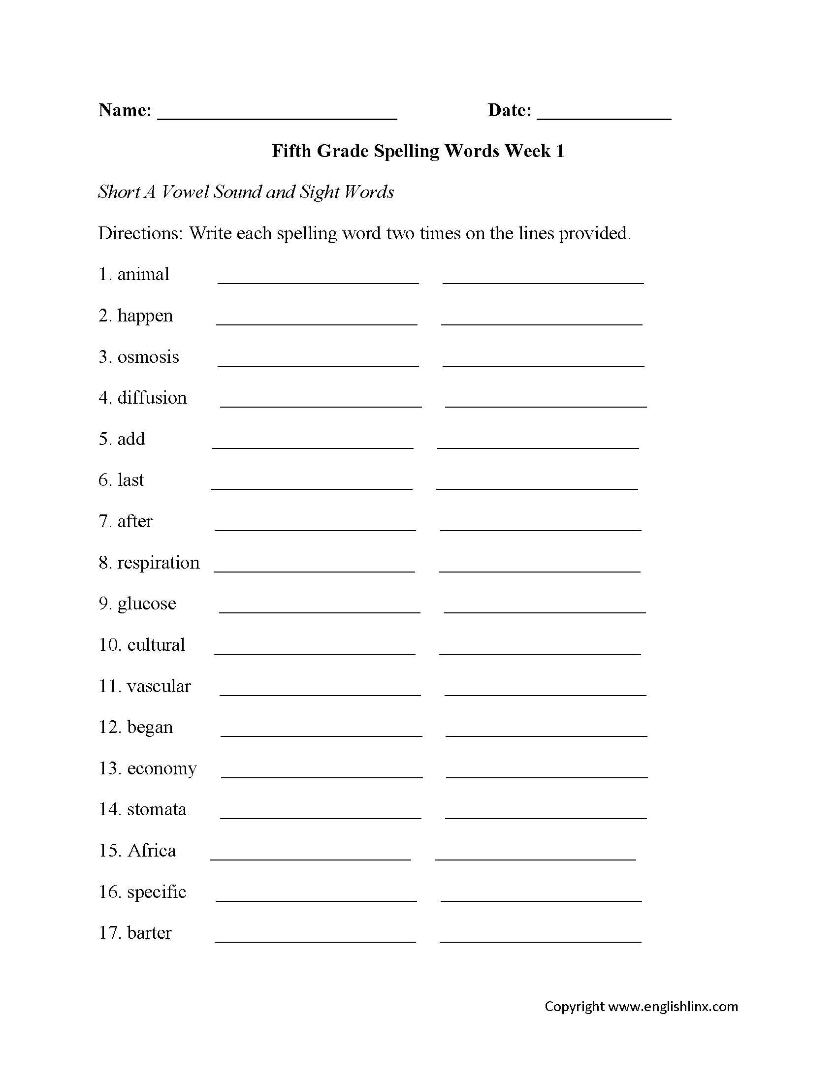 Spelling Worksheets