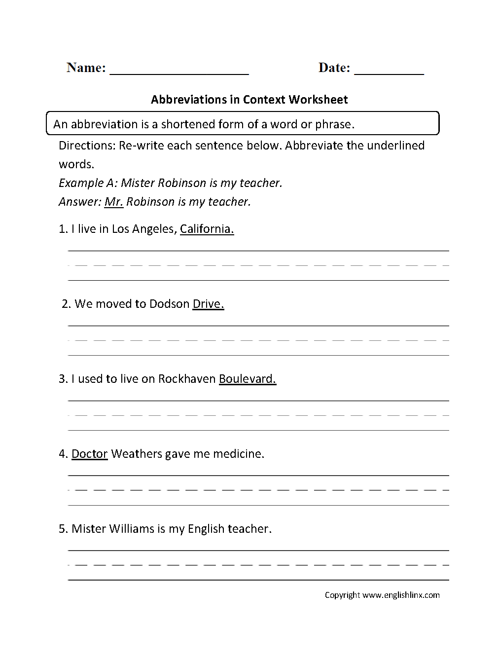 Abbreviations in Context Worksheet