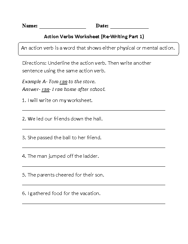 Action Verbs Sentences Worksheet
