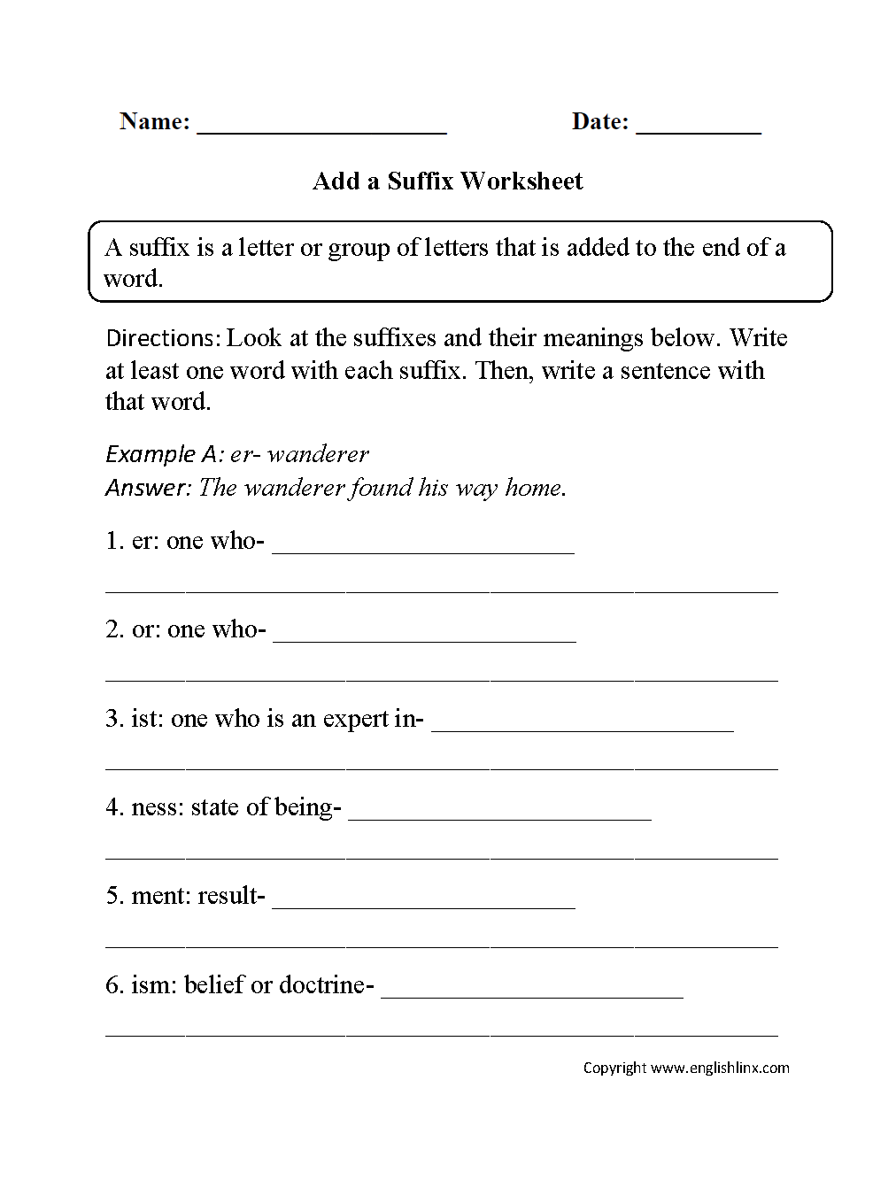 Add a Suffix Worksheet