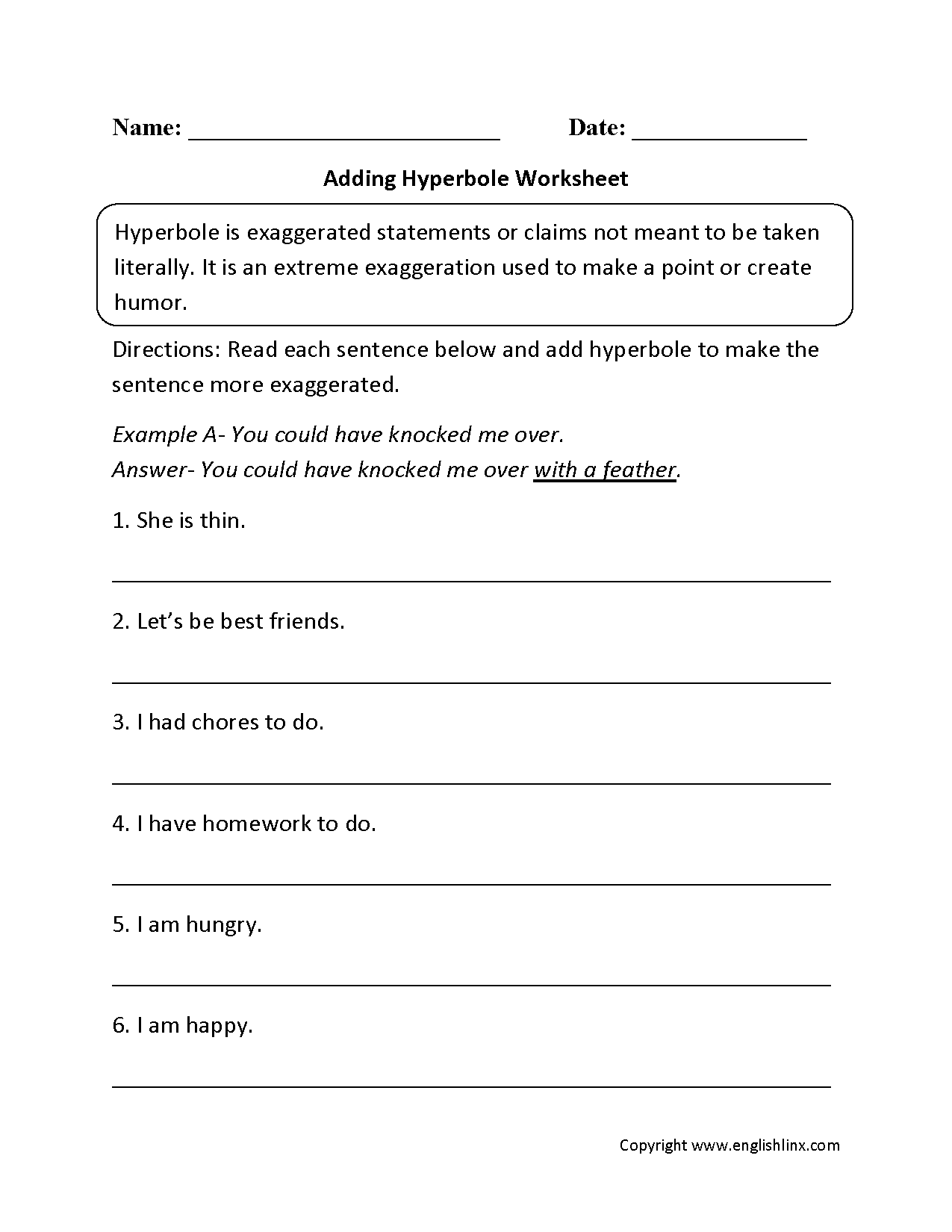 Adding Hyperbole Worksheet