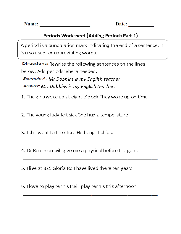 Adding Periods Worksheet Part 1