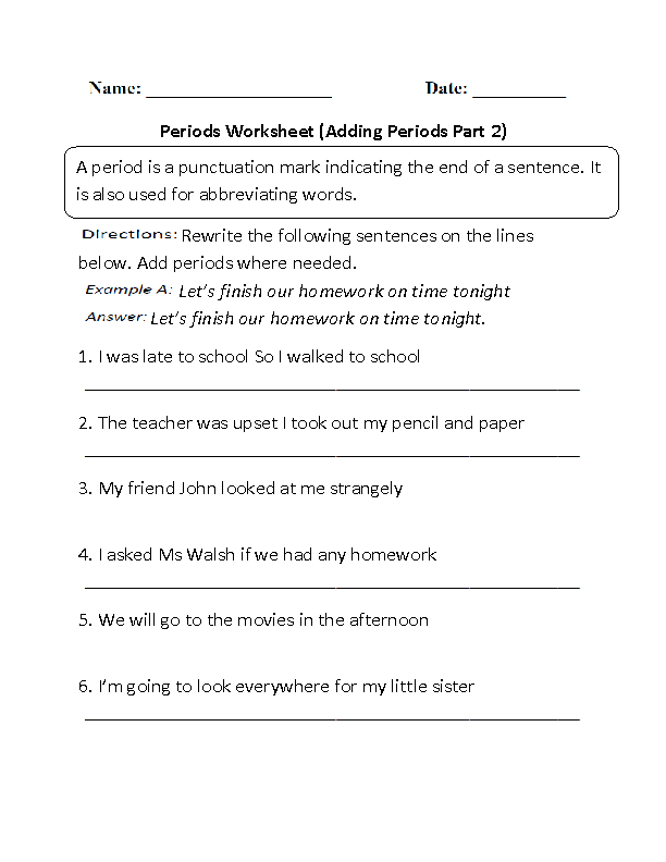 Adding Periods Worksheet Part 2