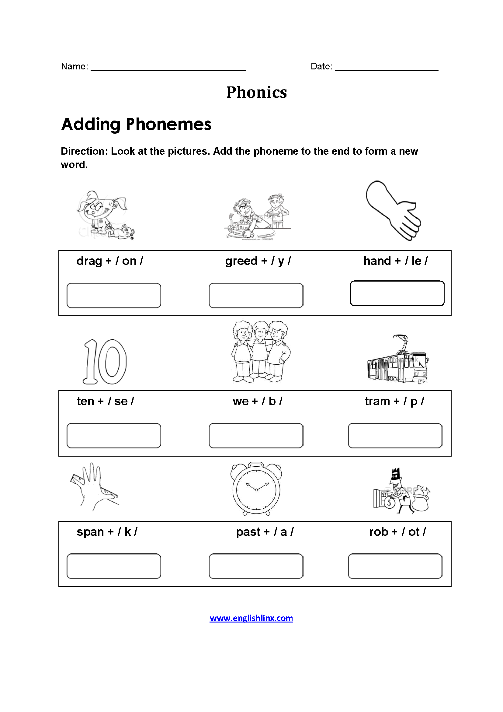 Adding Phonemes Phonics Worksheets