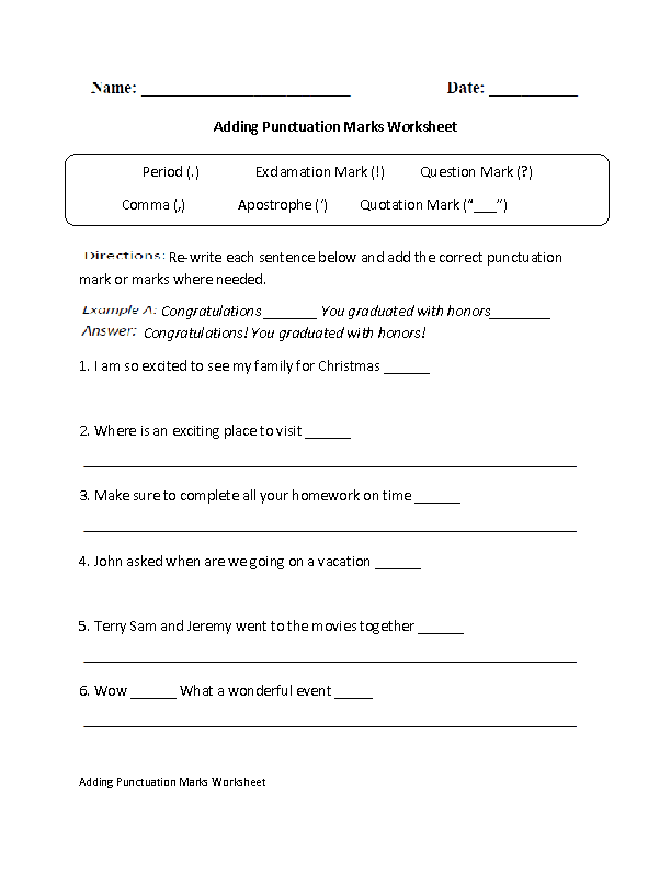 Adding Punctuation Marks Worksheet