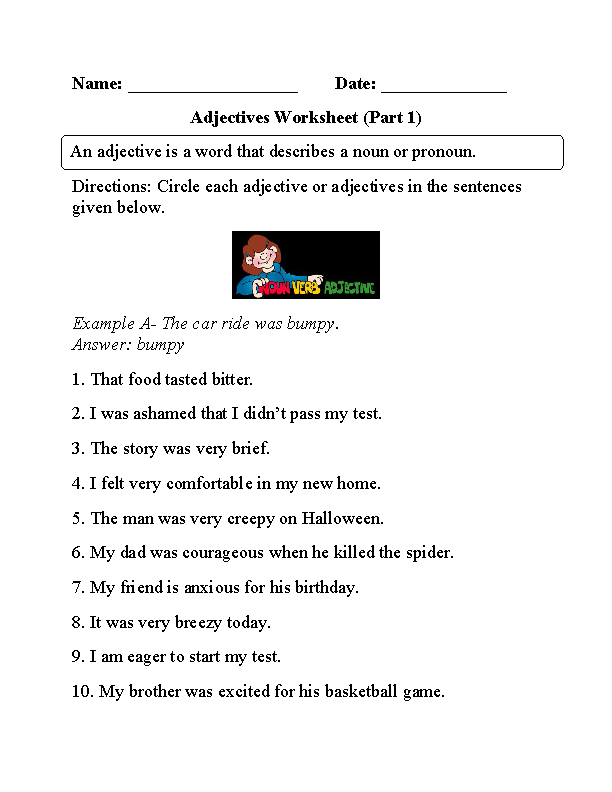 Circling Adjectives Worksheet Part 1