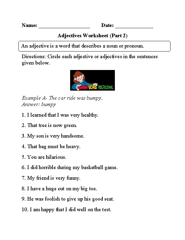 Circling Adjectives Worksheet Part 2