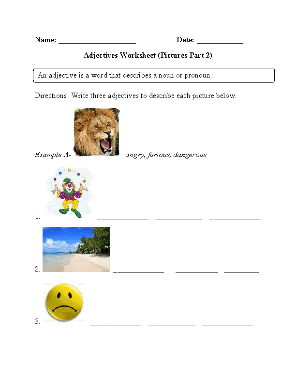 Pictures Adjectives Worksheet Part 2