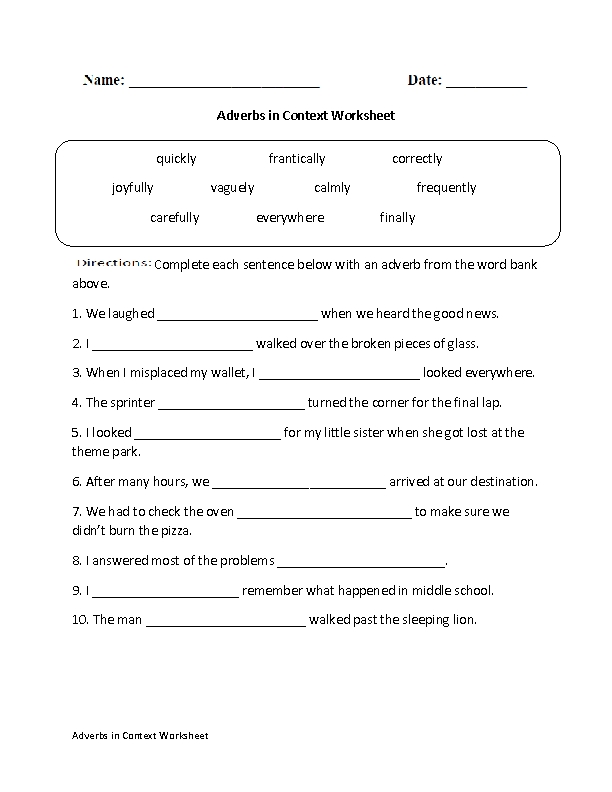 Adverbs in Context Worksheet