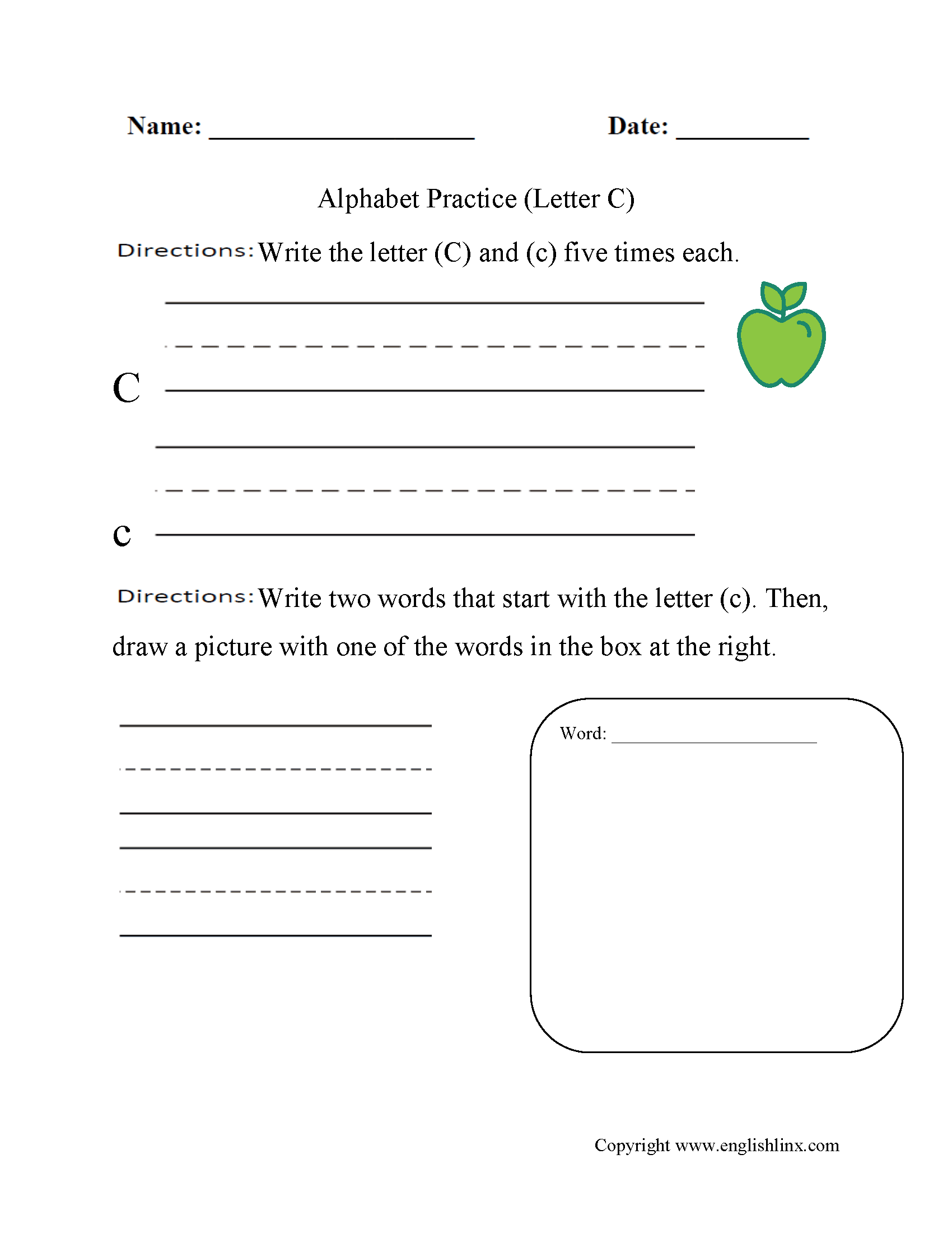 Alphabet Worksheet Letter C