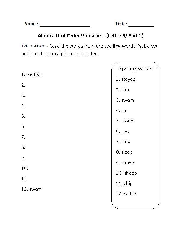 Alphabetical Order Worksheet Letter A Part 1 Beginner