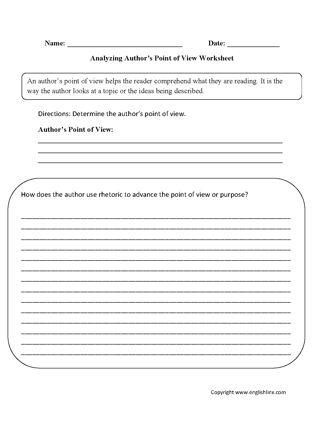 Analyzing Author's Point of View Worksheets