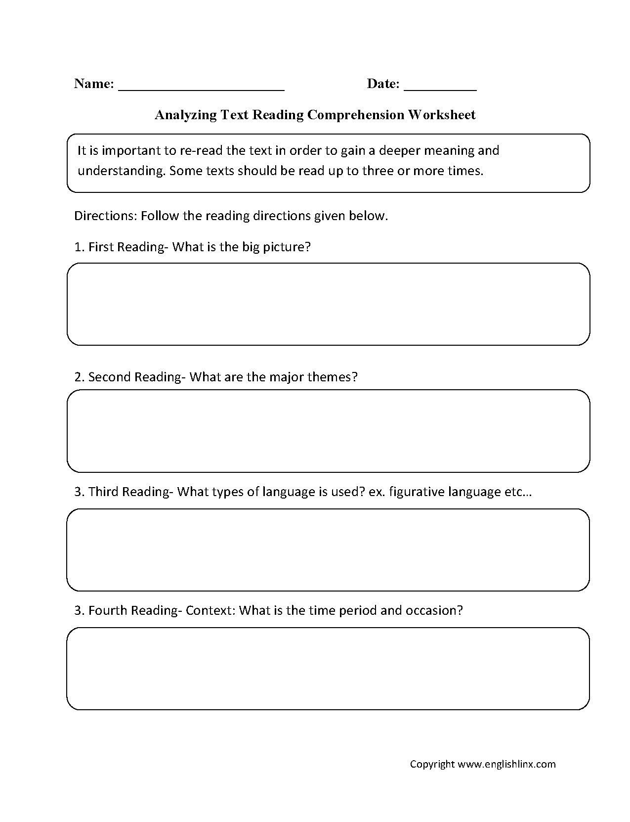 Reading Comprehension Worksheets | Analyzing Text Reading Comprehension