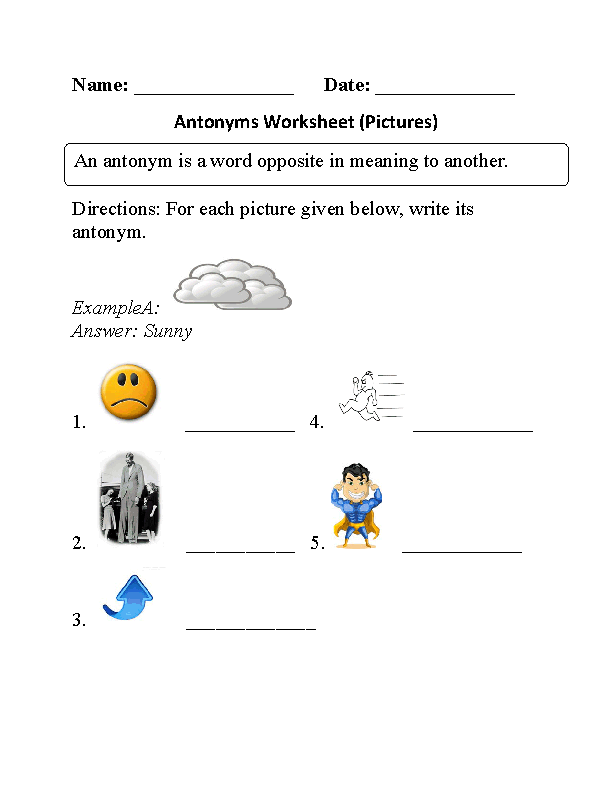 Antonyms Pictures Worksheet