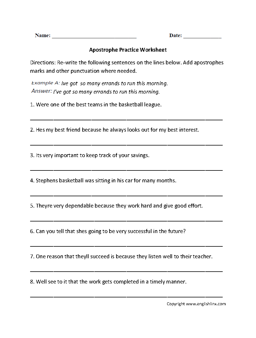 Apostrophe Practice Worksheets