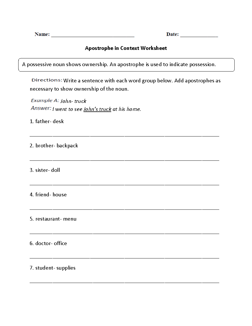 Apostrophe in Context Worksheets