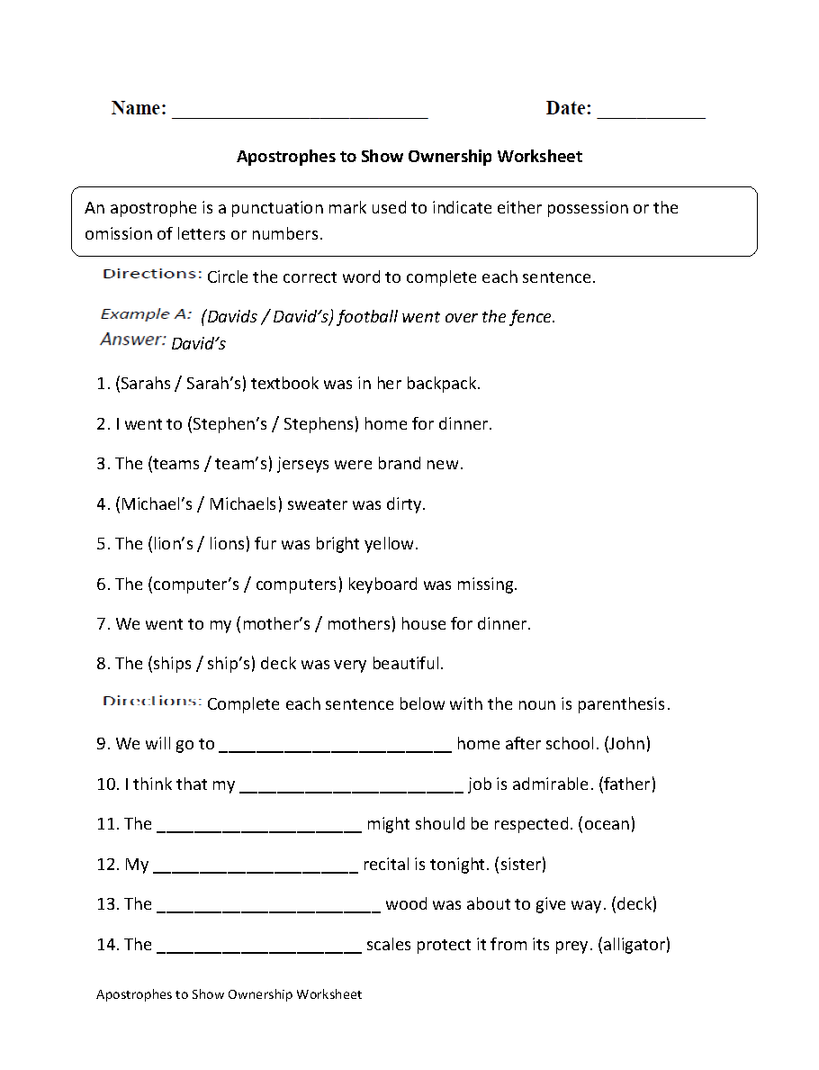 Weekly Grammar Worksheet Apostrophes Answer Key Page 6