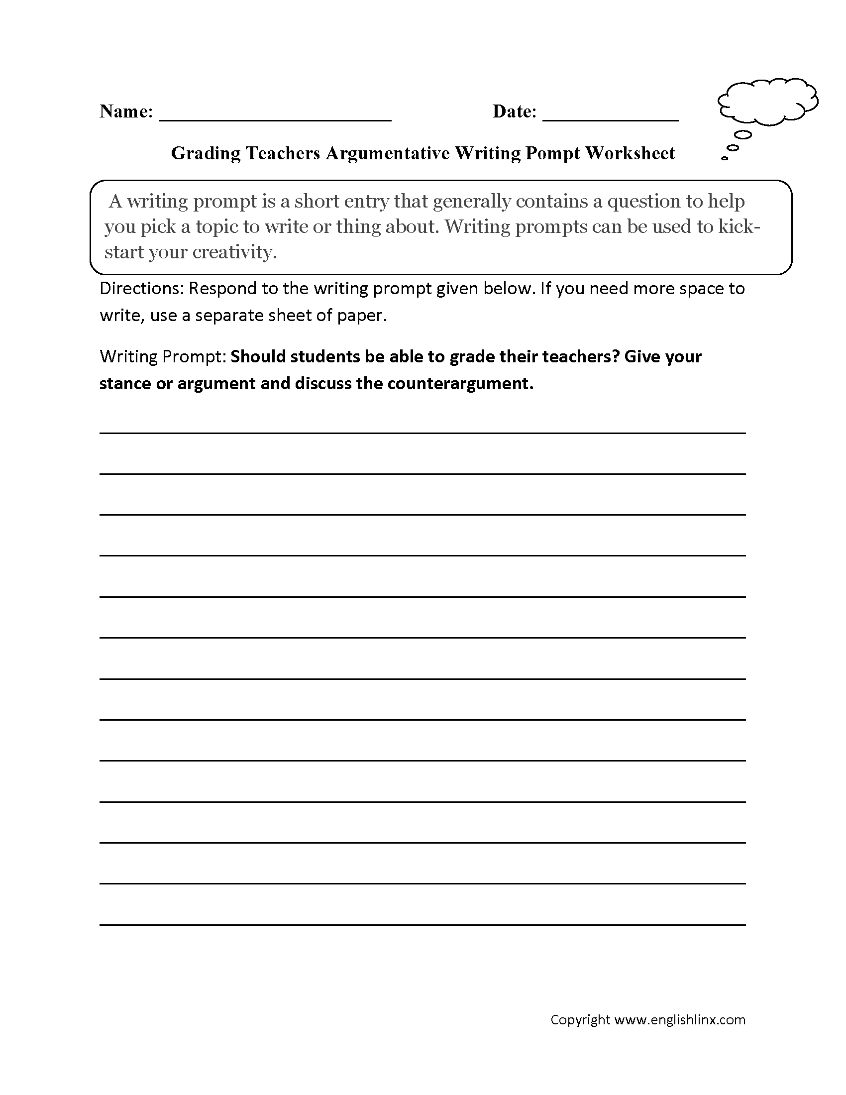 Writing Prompts Worksheets Argumentative Writing Prompt Worksheets