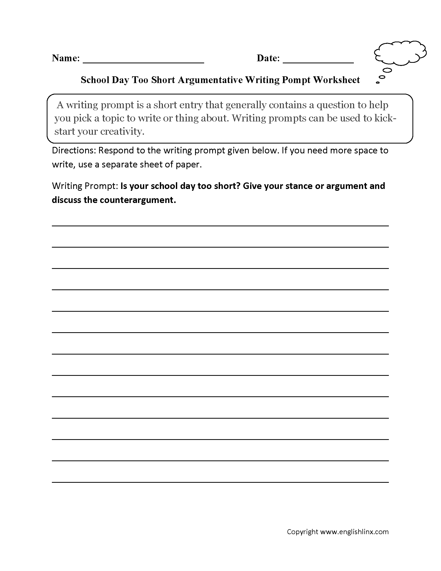 Length of School Argumentative Writing Prompt Worksheet