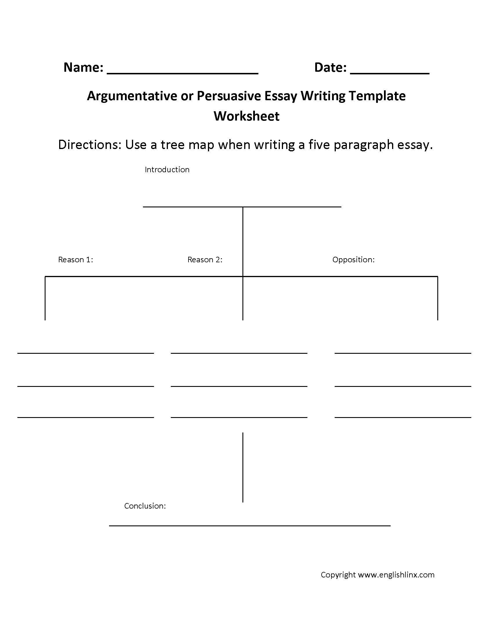 Argumentative Writing Template Worksheet