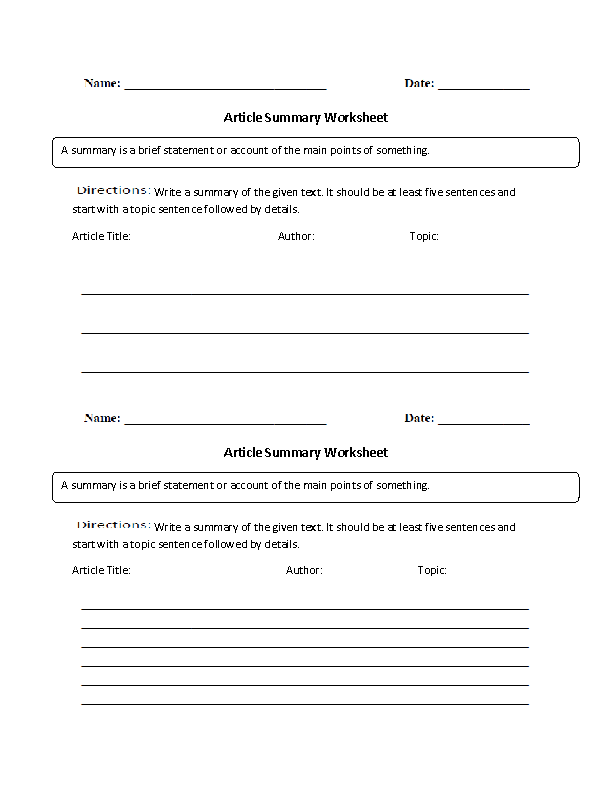 Article Summary Worksheet