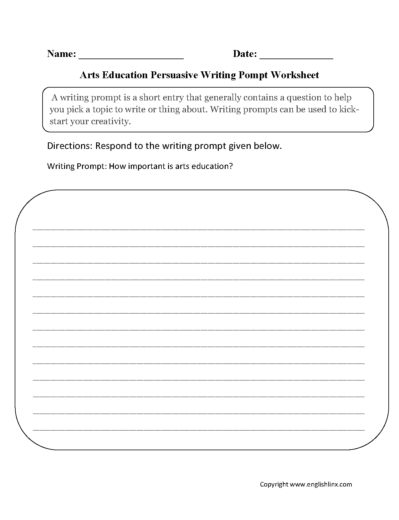 Writing Prompts Worksheets | Persuasive Writing Prompts Worksheets