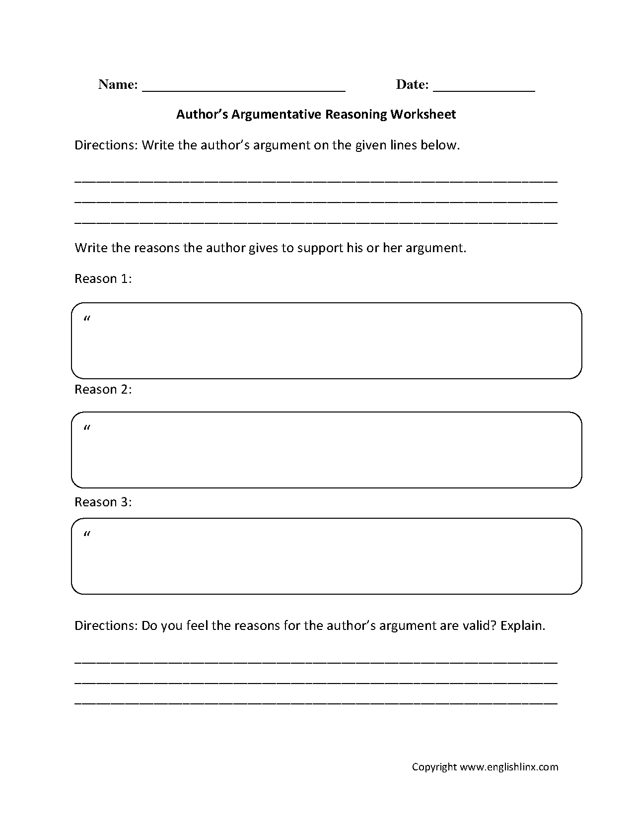 Author Argumentative Worksheets