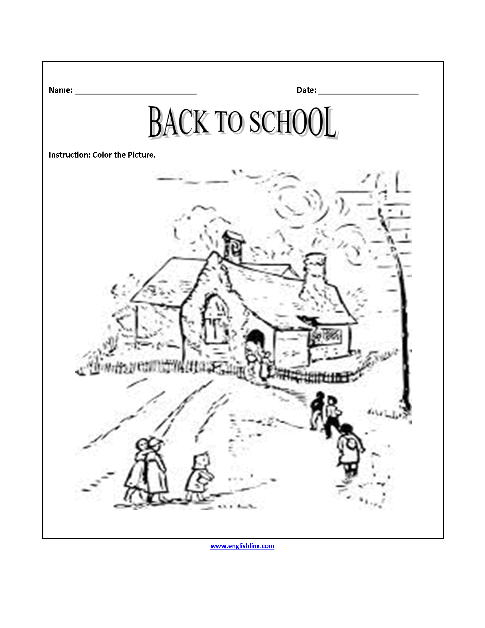 Back to School Coloring Page Worksheets