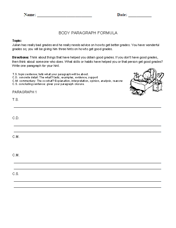Writing a Body Paragraph Worksheet