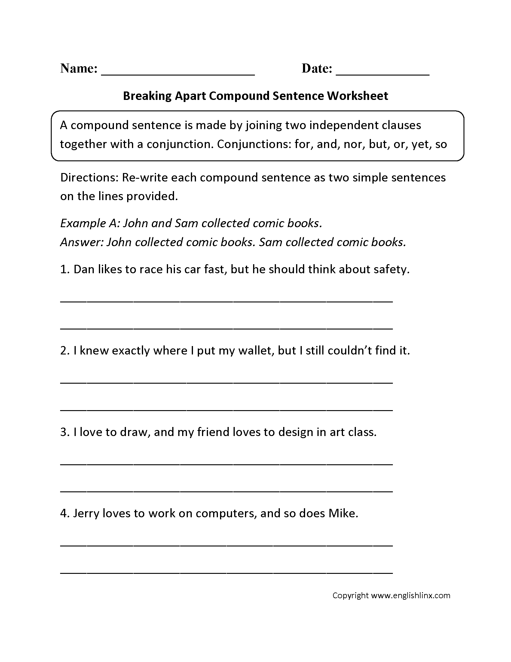 5th Grade Complex Sentences Worksheet