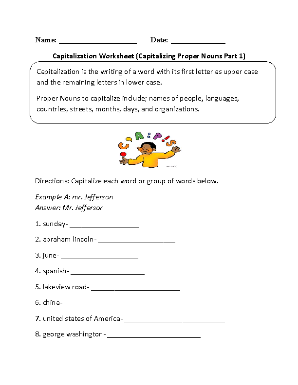 Capitalization Worksheets | Capitalizing Proper Noun Worksheet