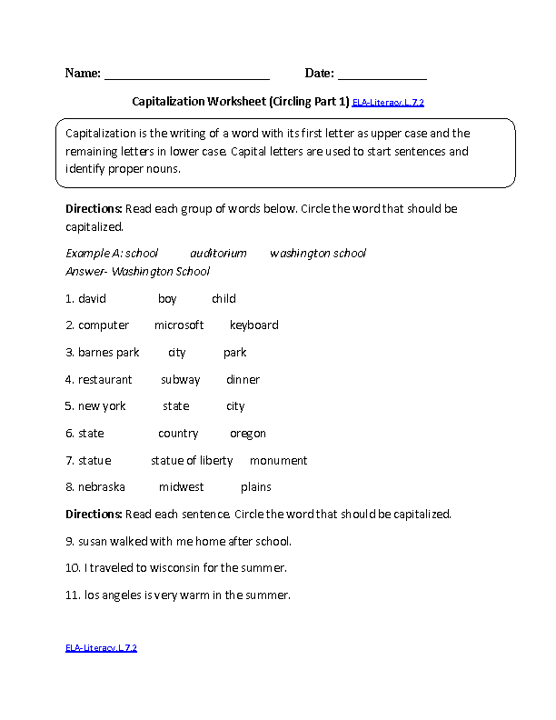 7th Grade Common Core | Language Worksheets