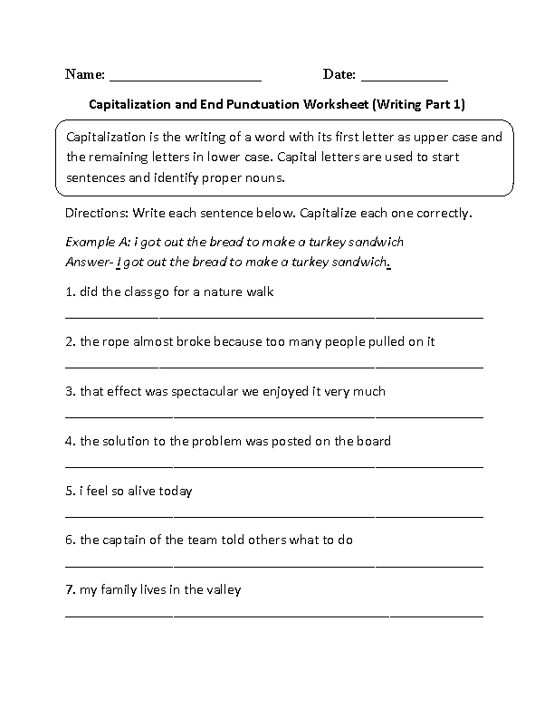 Punctuation Capitalization Worksheets