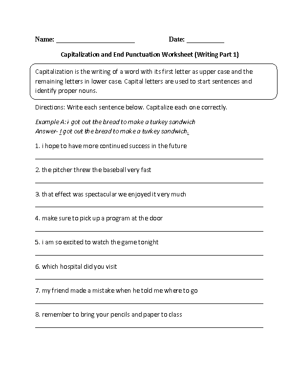 Punctuation And Capitalization Worksheets