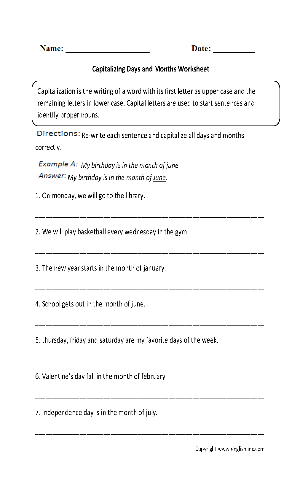 Englishlinx Capitalization Worksheets