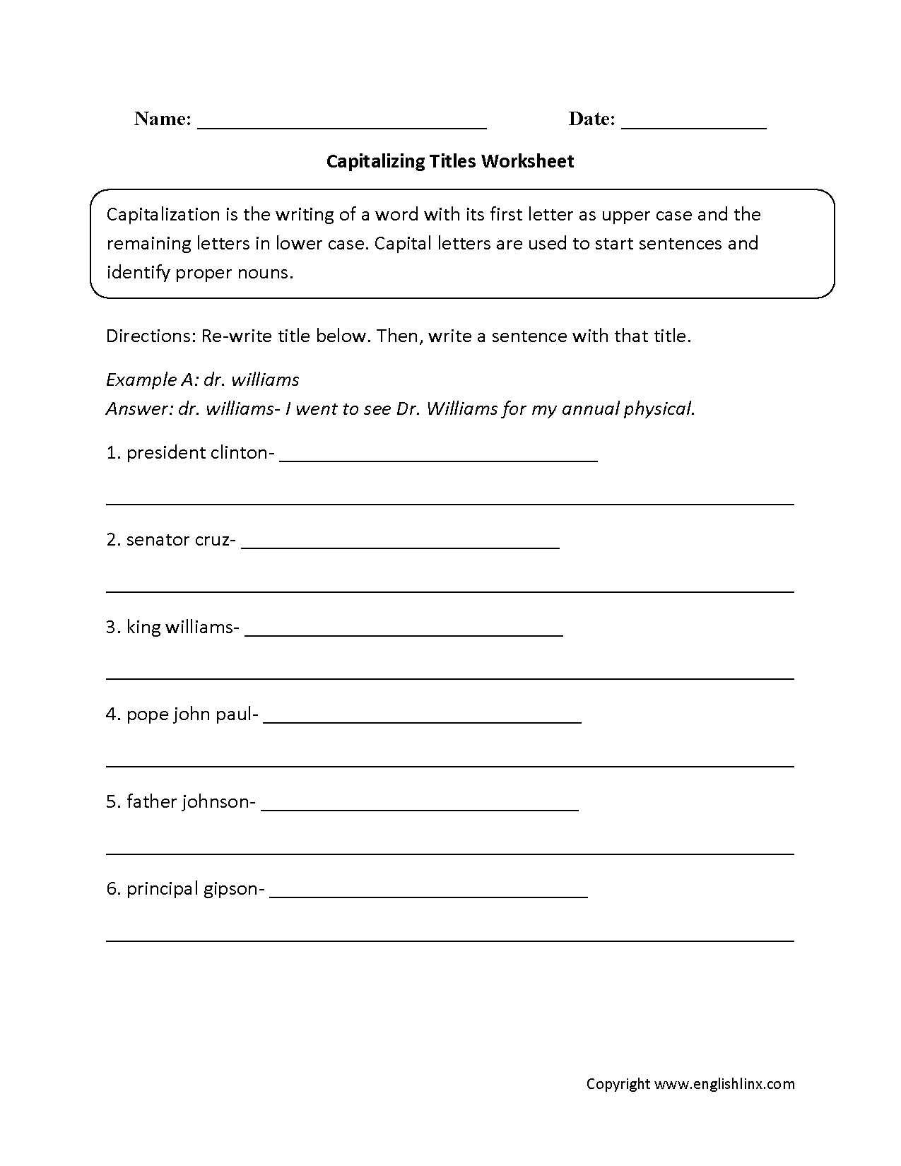 Capitalization And Punctuation Worksheets For Kindergarten