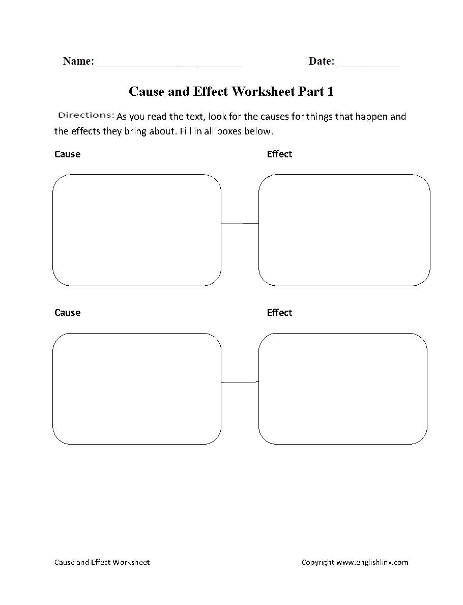 Cause and Effect Three Pairs Worksheet