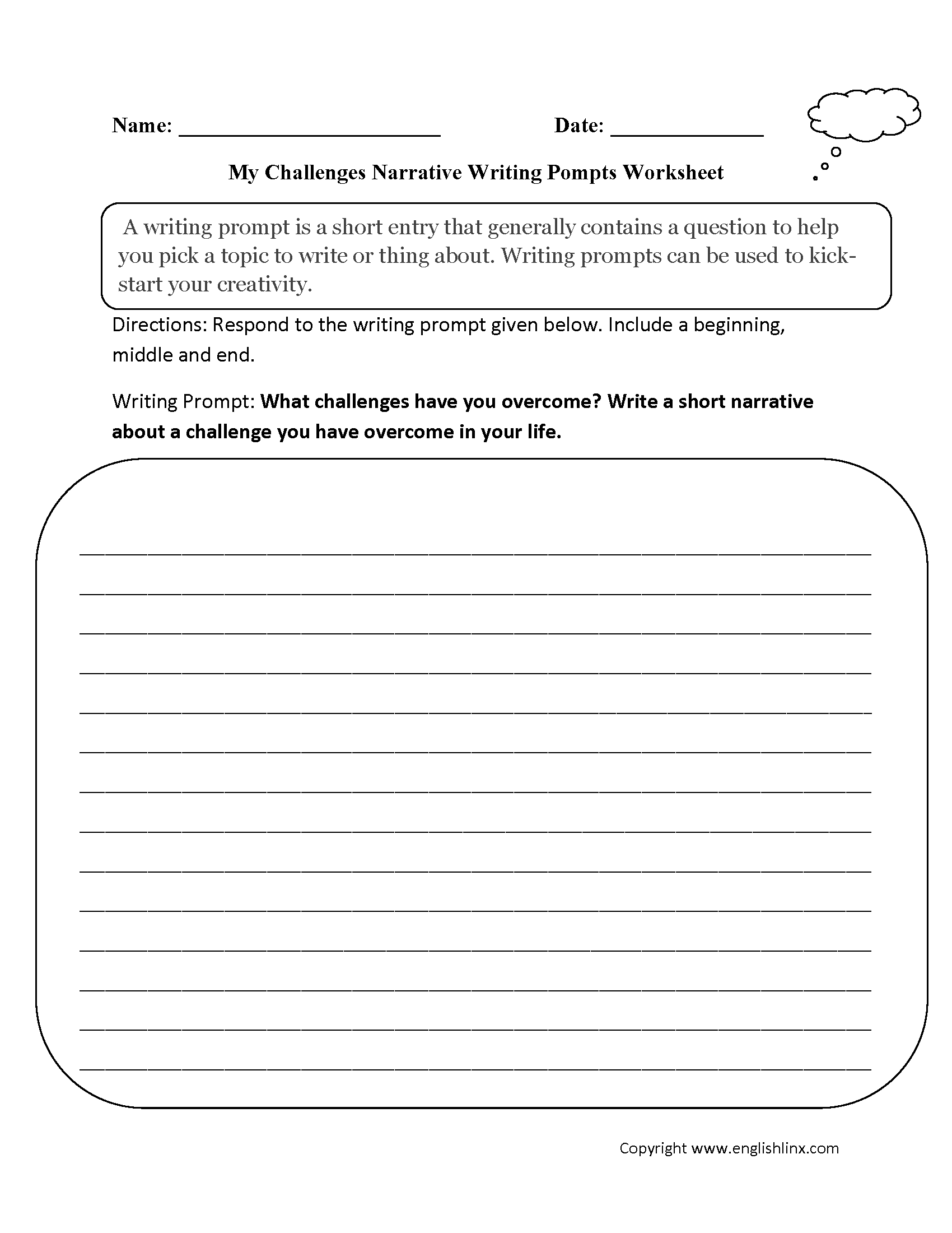Challenges Narrative Writing Prompts Worksheets