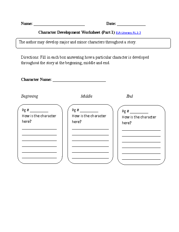 Character Development Worksheet 1 ELA-Literacy.RL.2.3 Reading Literature Worksheet