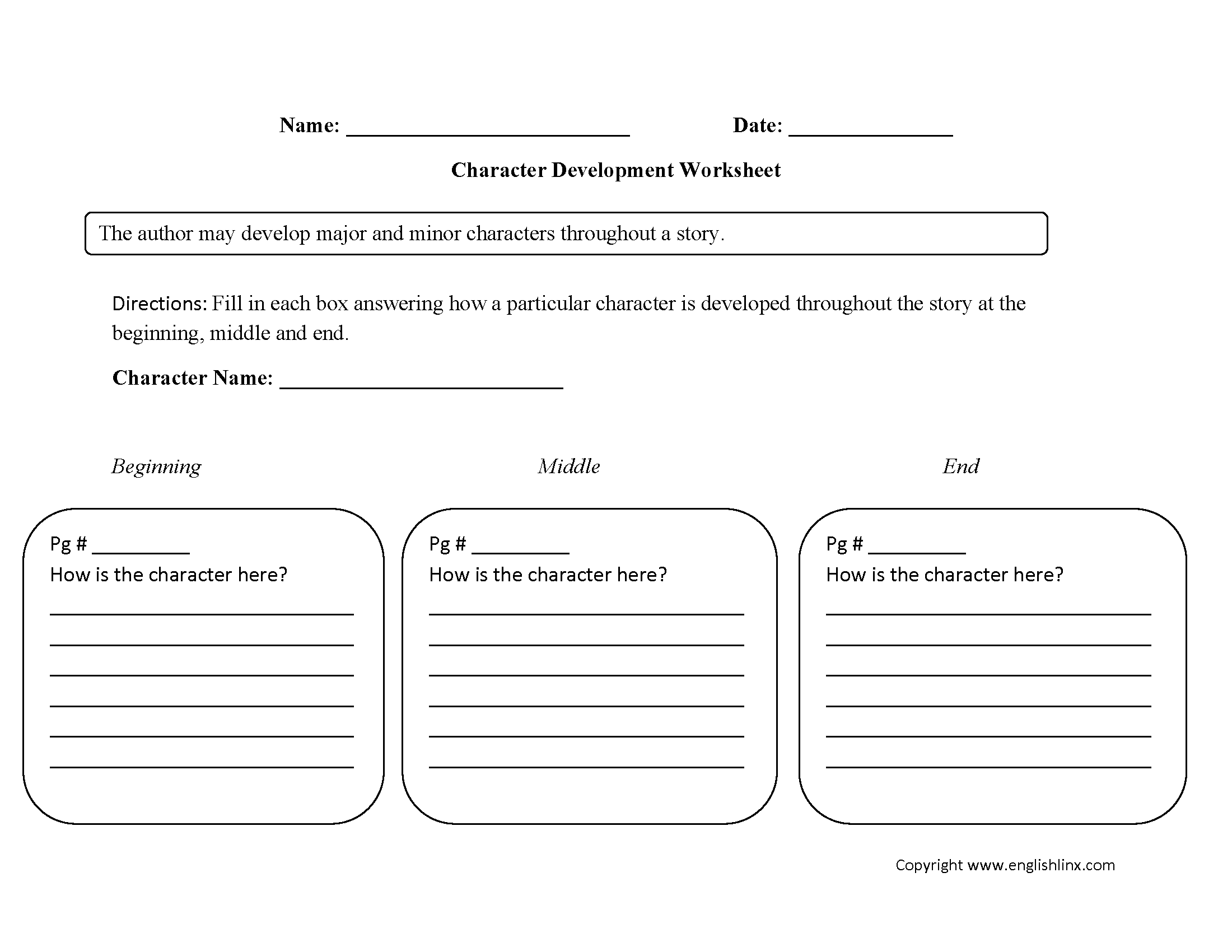 Character Development Worksheets