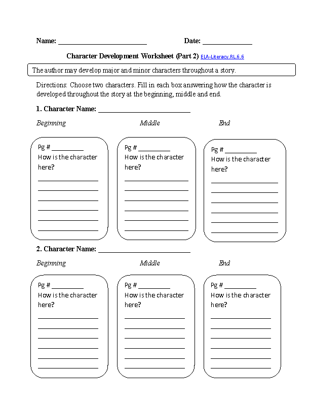 Character Development 2 ELA-Literacy.RL.6.6 Reading Literature Worksheet