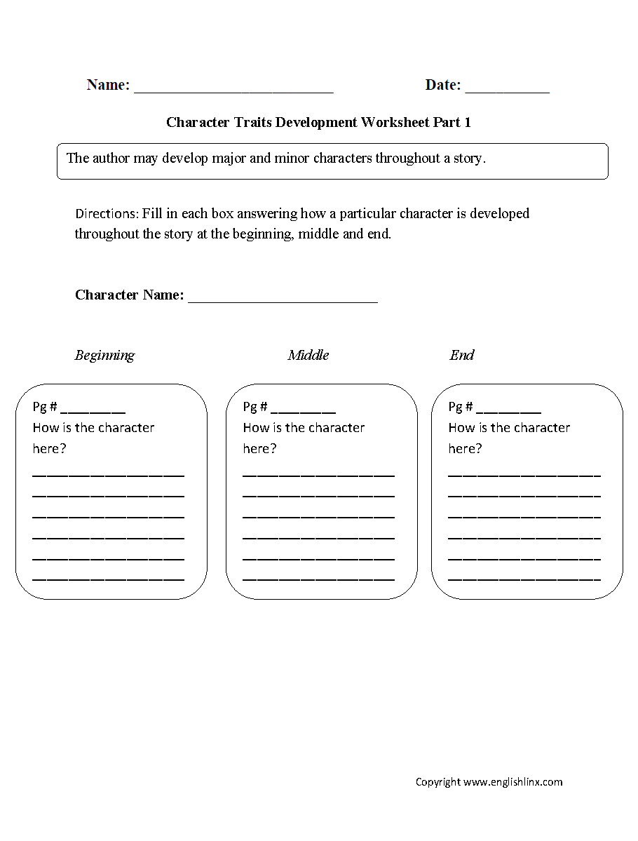 Character Traits Development Worksheet Part 1