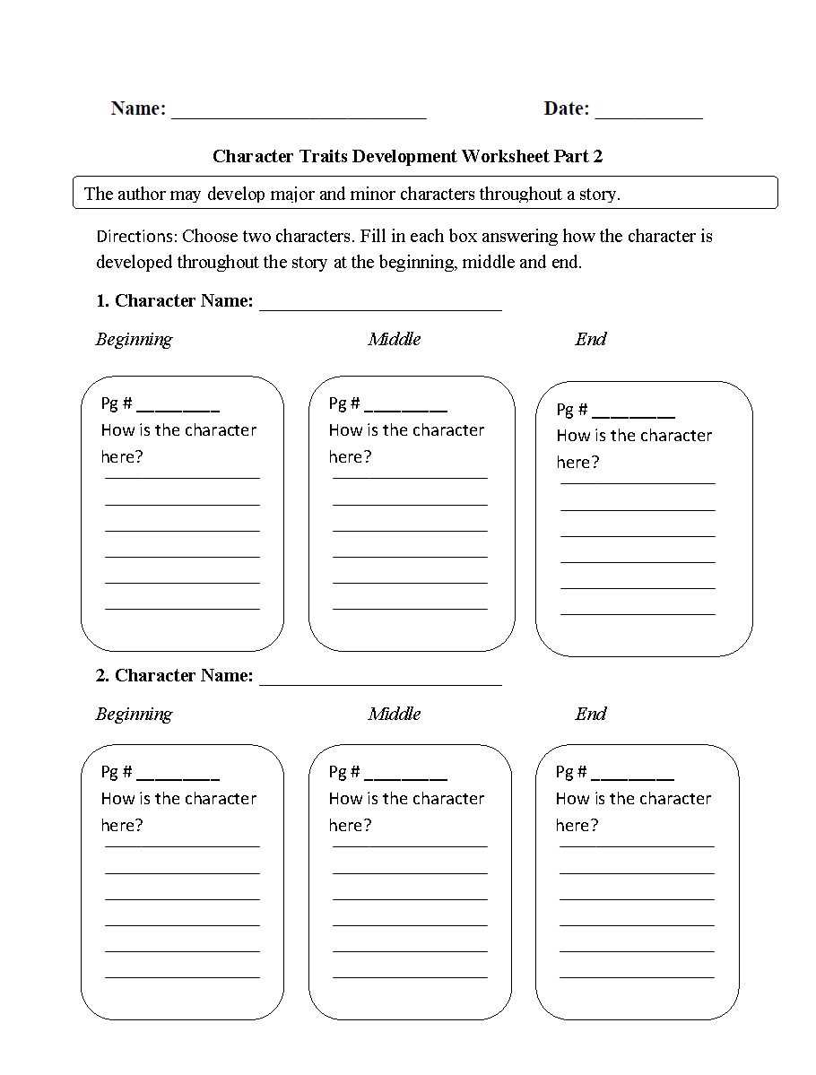 Character Traits Developments Worksheet Part 2