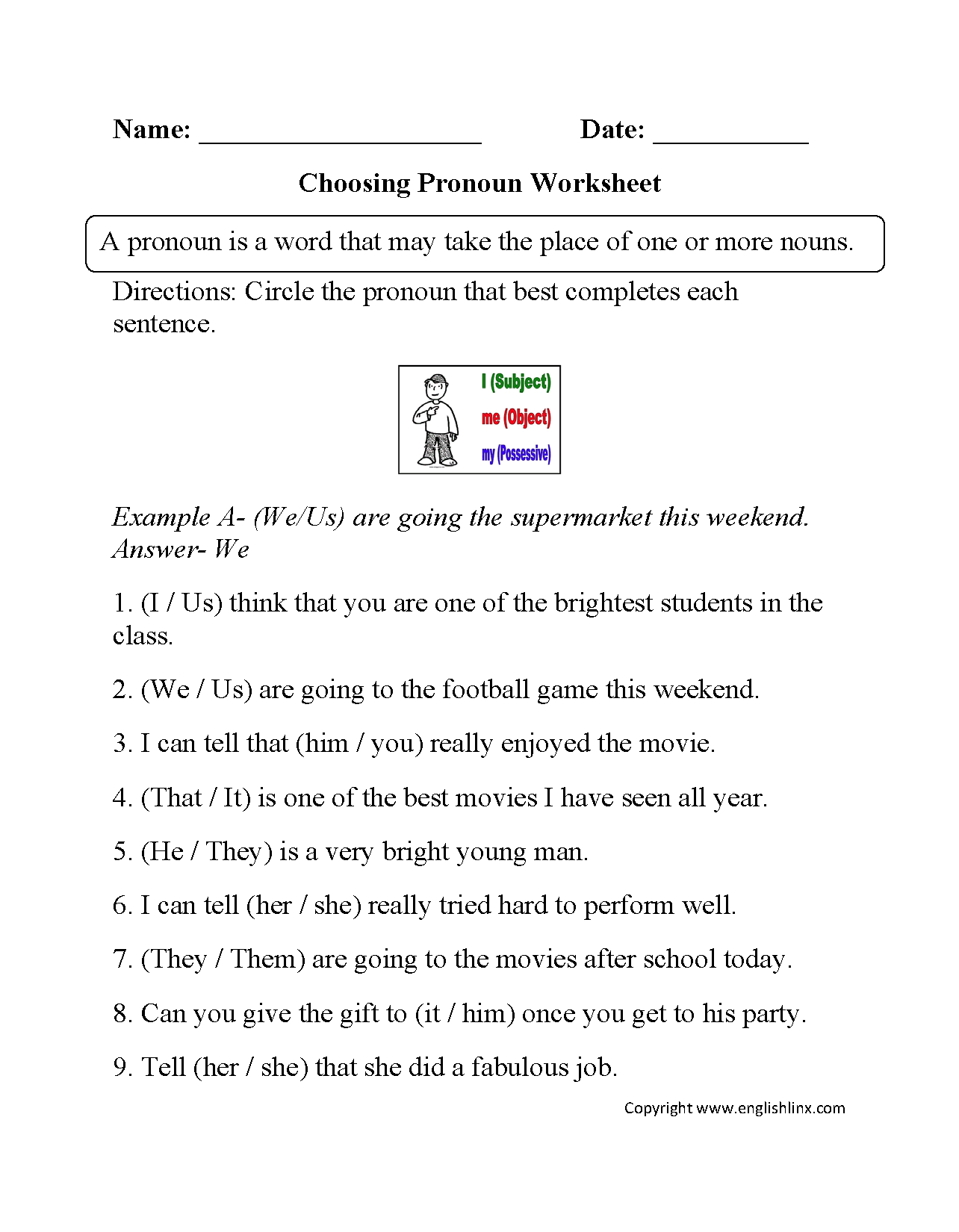 Pronoun Worksheets