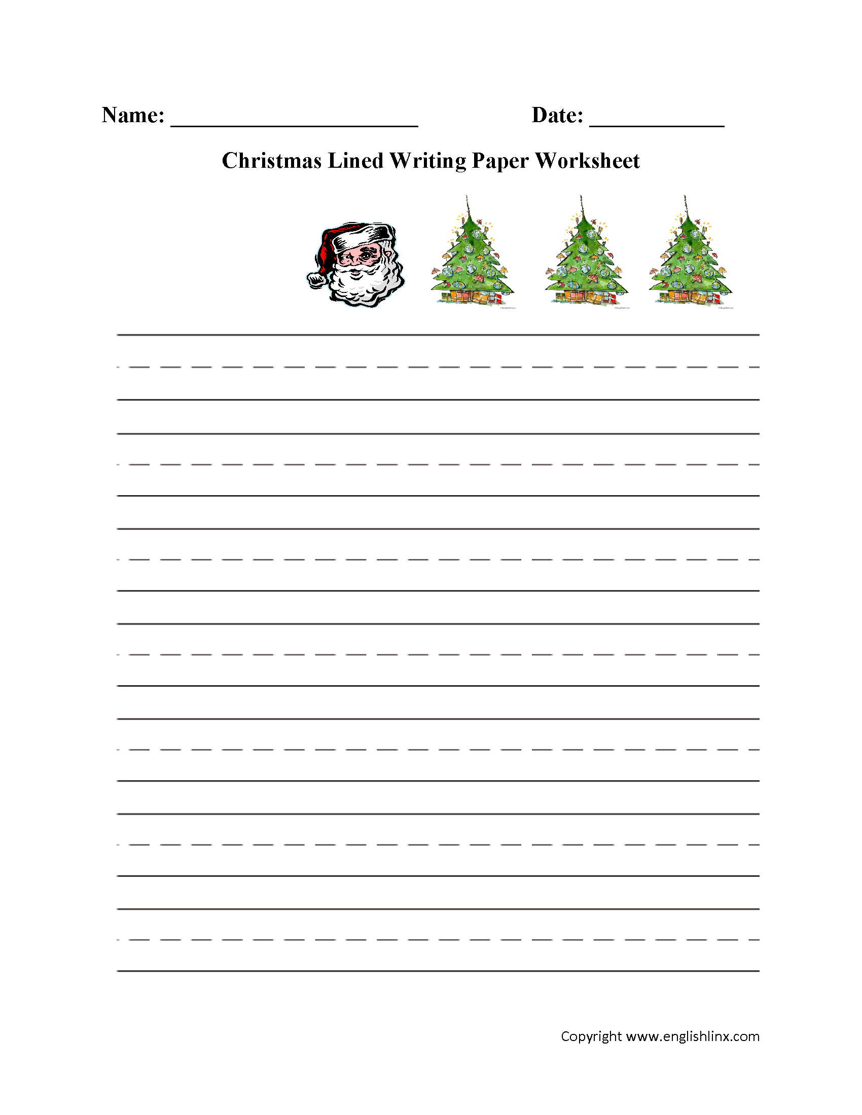 Christmas Lined Writing Paper Worksheet