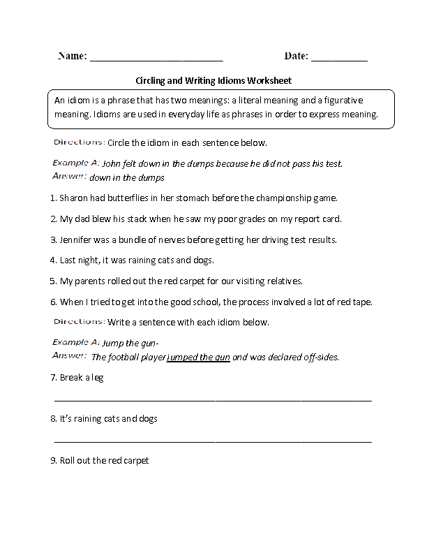 Circling and Writing Idioms Worksheet